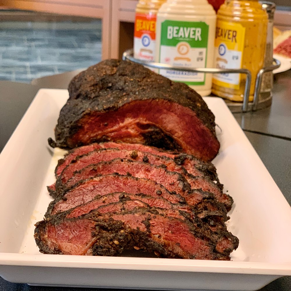 Sliced pastrami catering platter
